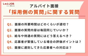 「アルバイト面接の採用側の質問」に関する質問（FAQ）