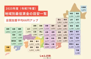 2025年度（令和7年度）の地域別最低賃金の目安一覧
