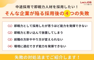 中途採用で即戦力人材を採用したい企業が陥る採用後の4つの失敗