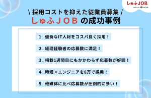 採用コストを抑えて従業員募集に成功した【しゅふＪＯＢ】の事例
