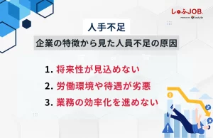 人手が足りない企業・会社の特徴から考える人員不足の原因4選