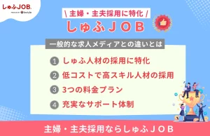 主婦・主夫人材採用に特化したしゅふＪＯＢの一般的な求人メディアとの違い